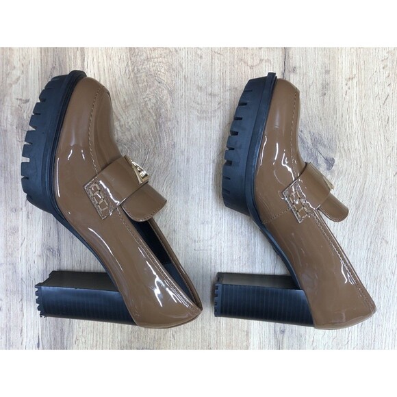 GUESS Women’s Keaton Chunky Platform Heels Brown Patent Leather Shoes Size 8 M - Picture 11 of 16